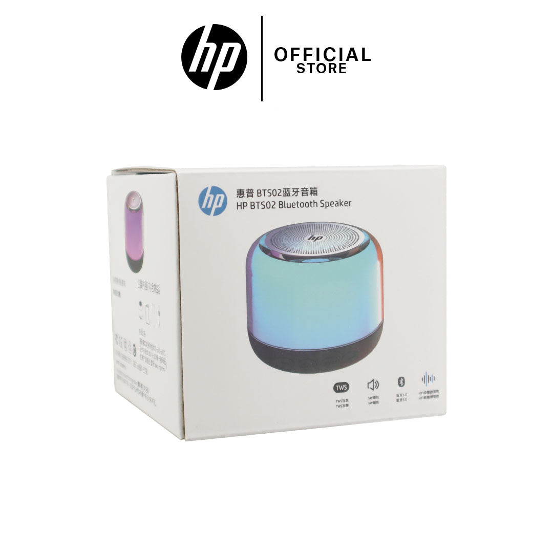 HP BTS02 Bluetooth Speaker 360° Sound, RGB Lights, Deep Bass, TWS